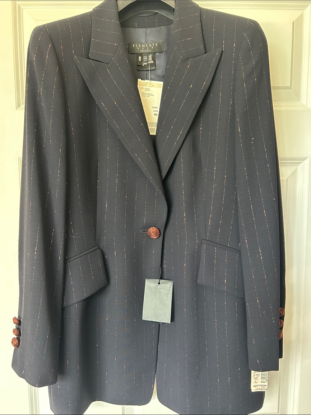 Elements Isola Black Pinstripe Blazer with Copper Thread